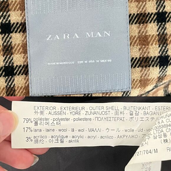 Zara Man Size M Brown Wool Plaid Check Oversized Long NEW Coat Office Modern - Picture 12 of 14